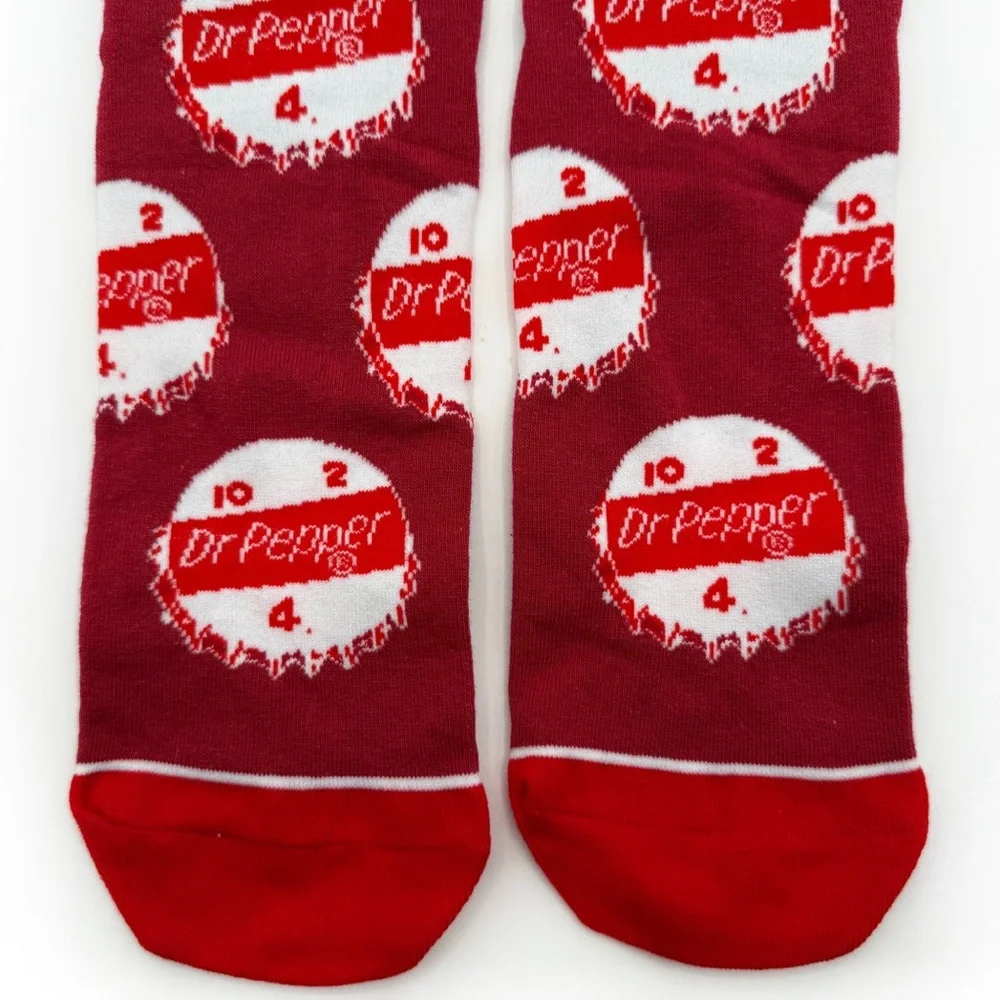 Odd Sox Dr Pepper Crew Socks Mens Womens Soda Bottle Caps Red White Fun Gift